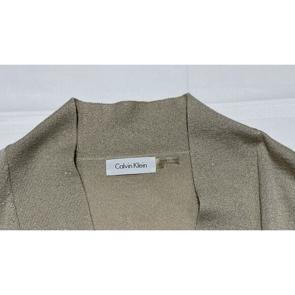 Calvin Klein Cardigan Crop Sweater Womens XL Tan Gold Metallic Holiday Party - Picture 4 of 7